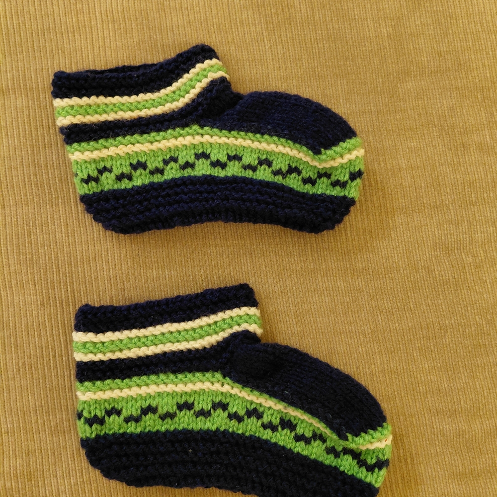 Handmade Knit Baby Booties in Navy and Green